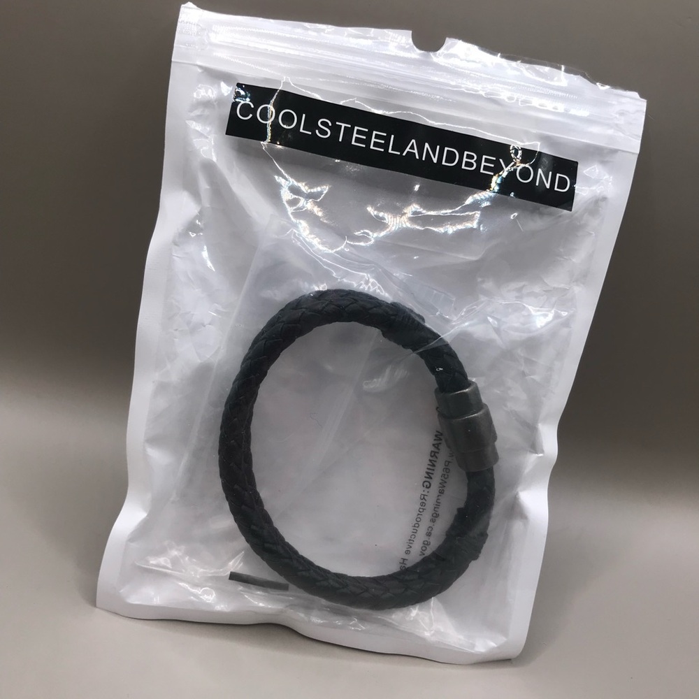 Cool Steel and Beyond Black Double Braided Leather Bracelet - Picture 7 of 8